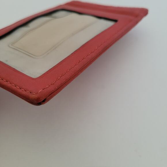 Coach Card Case Wallet Canvas Leather 4x2 Mini Small Red Compact ID Holder Logo - Picture 6 of 8